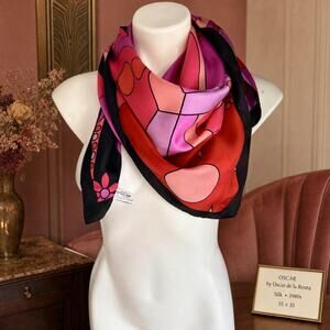 Vintage Oscar by Oscar de la Renta Silk Scarf 1980s Psychedelic Mod Floral 35x35